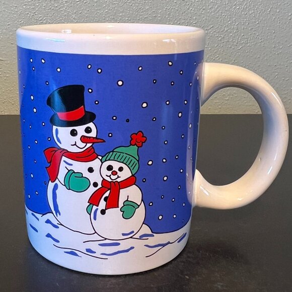 Lot of 4 SNOWMEN Winter Holidays Colorful Stoneware  Mugs ~ Let it Snow! - Picture 5 of 12